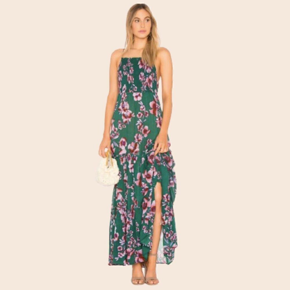 Free People Dark Green and Pink Garden Party Maxi Dress Size Medium - Picture 2 of 15